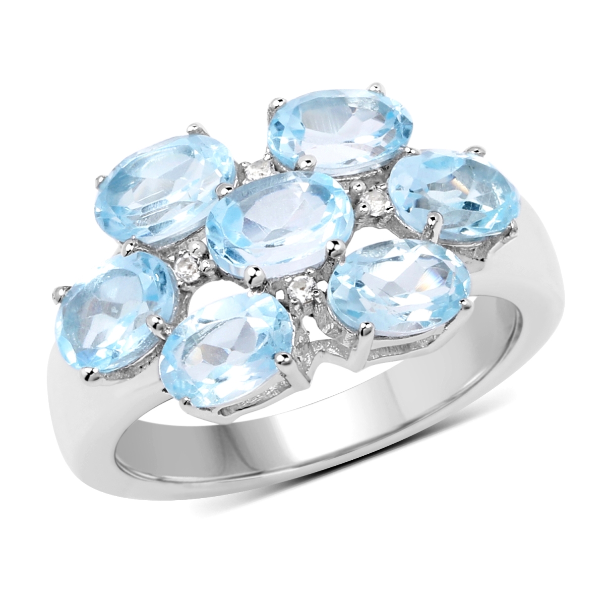 Picture of HauteFacets QR19209BTWT-SSR-6 Topaz Sterling Silver Oval Ring with Two Gems Stone  Blue - Size 6