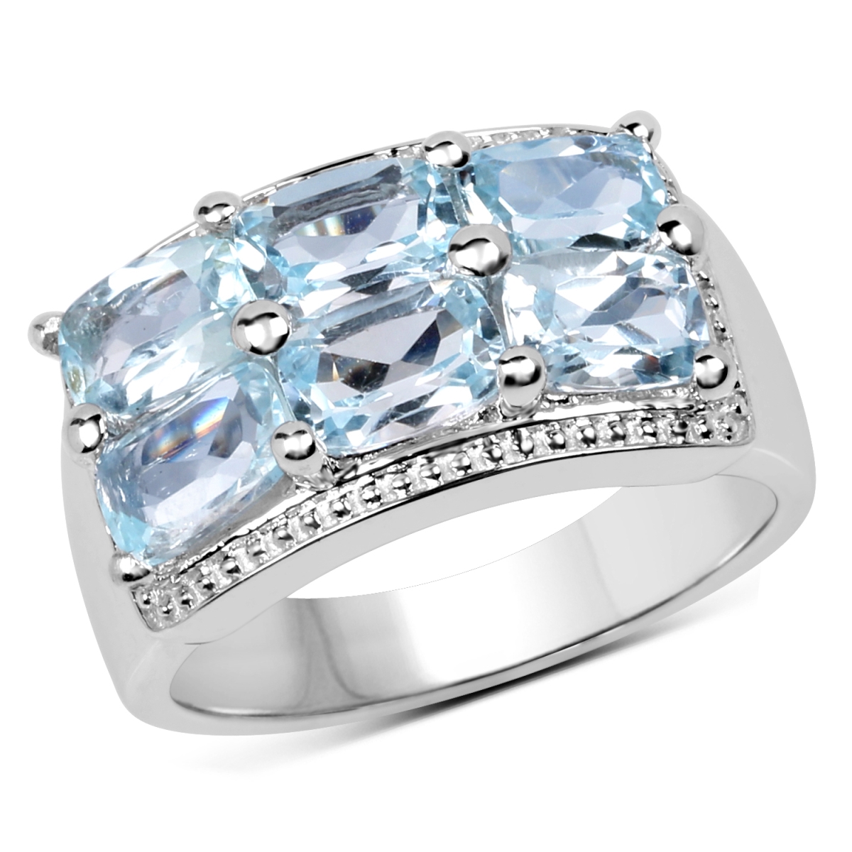 Picture of Malaika QR13622BT-SSR-8 3.625 Carat Sterling Silver Cushion Ring&#44; Blue - Size 8