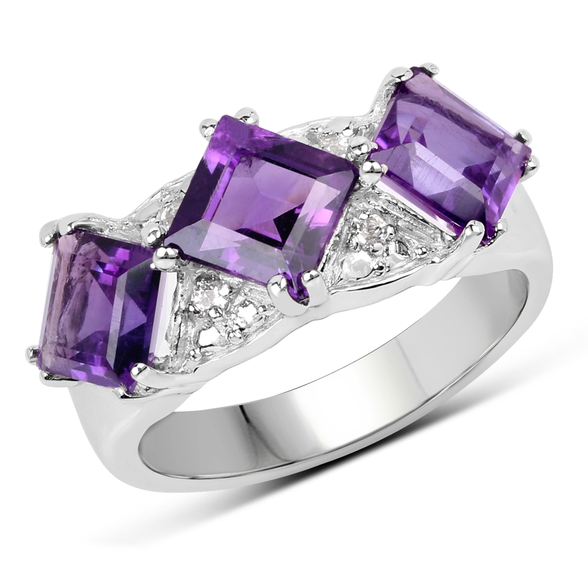 Picture of Malaika QR19061AWT-SSR-6 3.09 Carat Genuine Amethyst & White Topaz 925 Sterling Silver Square Ring&#44; White & Purple - Size 6