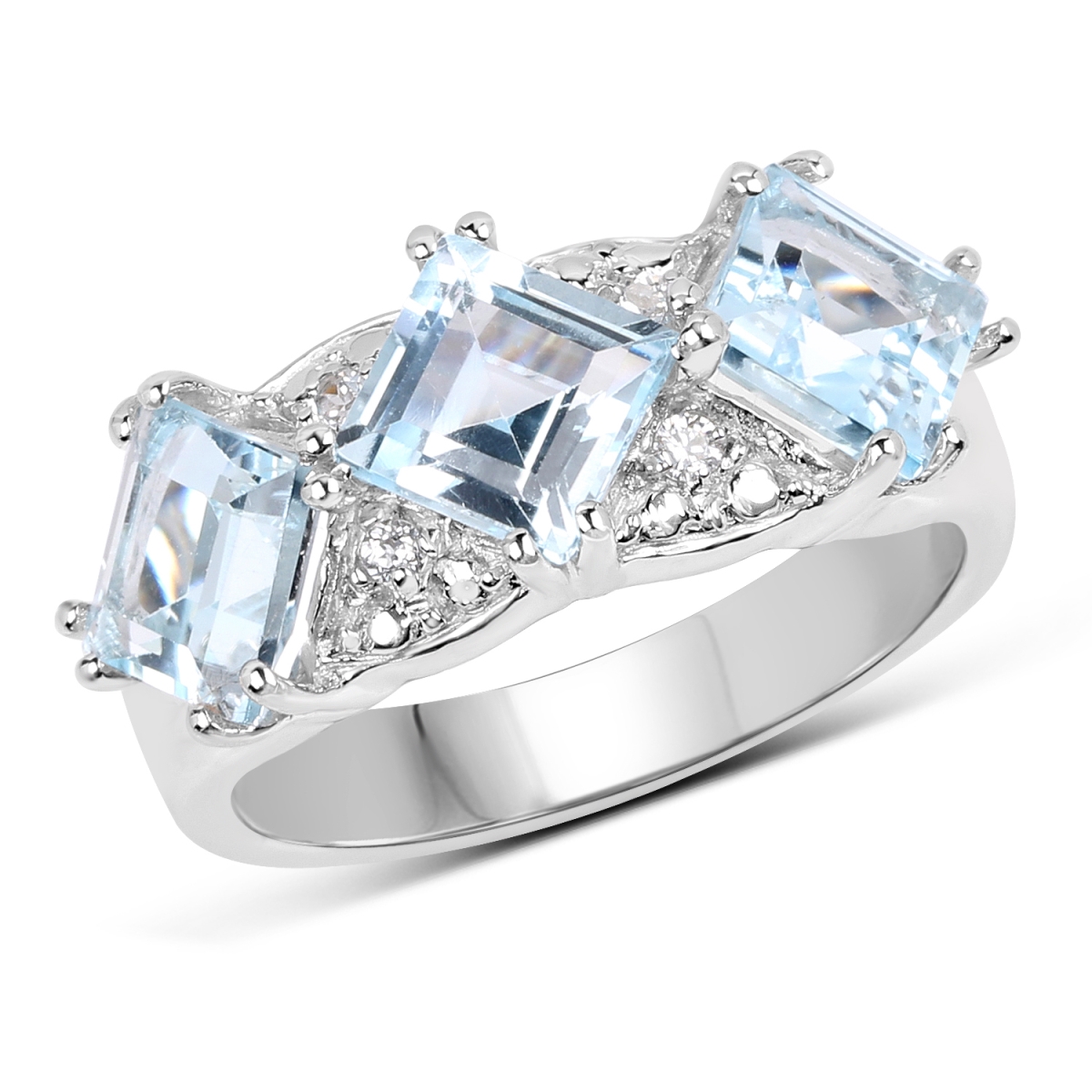 Picture of Malaika QR19061BTWT-SSR-8 3.84 Carat Genuine Blue Topaz & White Topaz 925 Sterling Silver Square Ring&#44; White & Blue - Size 8