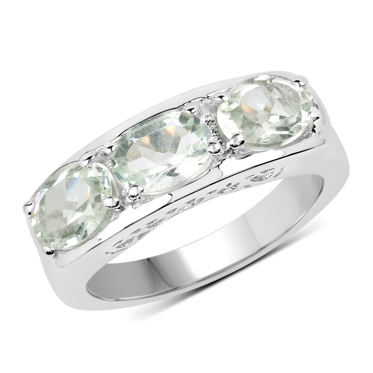 Picture of HauteFacets QR19168GA-SSR-6 Sterling Silver Oval Ring with One Gems Stone  Green - Size 6