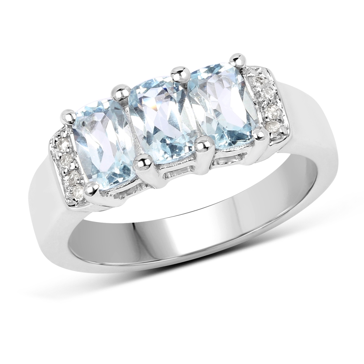 Picture of HauteFacets QR19204BTWT-SSR-6 1.84 Carat Sterling Silver Cushion Ring with Two Gems Stone  Blue - Size 6