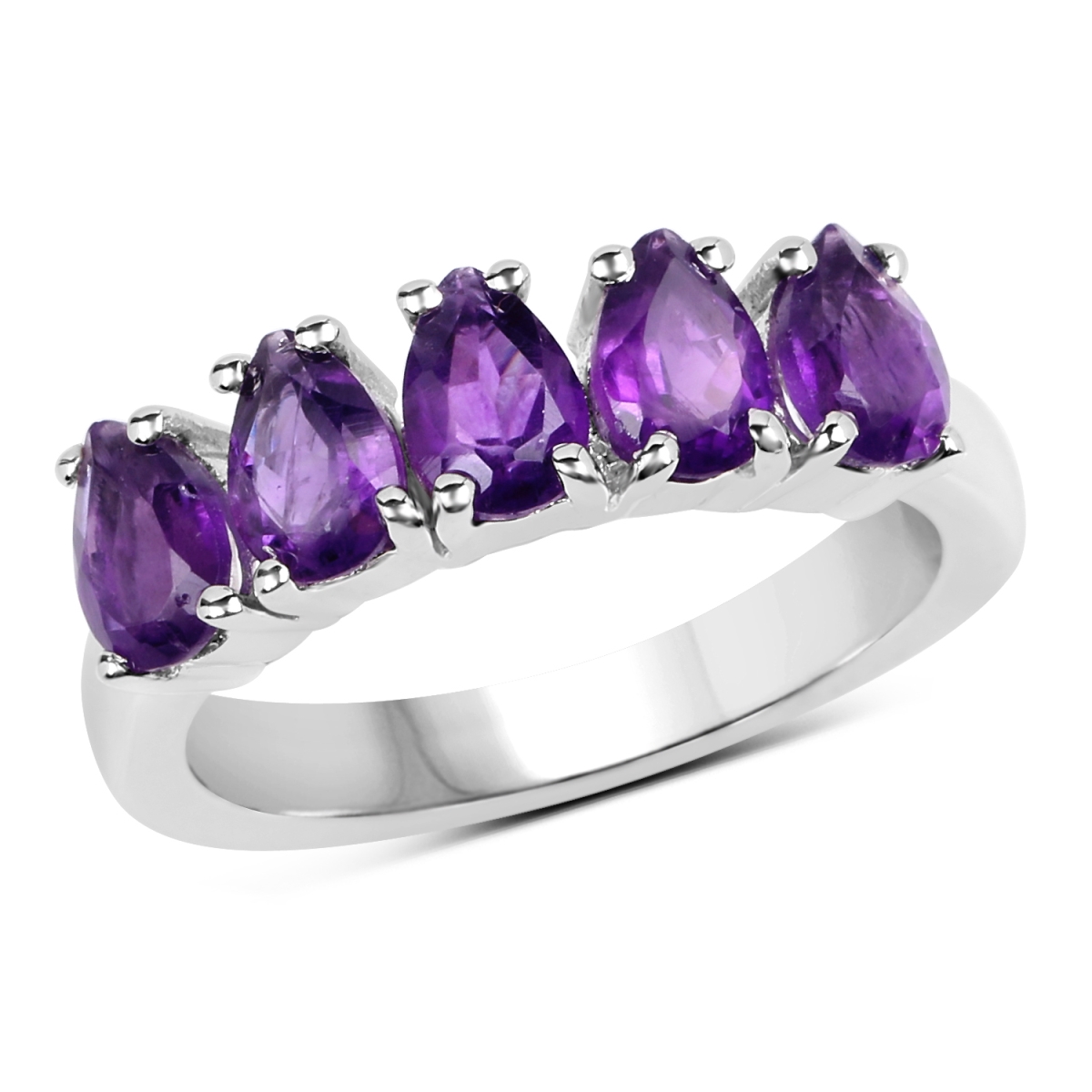 Picture of Malaika QR19040A-SSR-6 1.875 Carat Sterling Silver Pear Ring&#44; Purple - Size 6