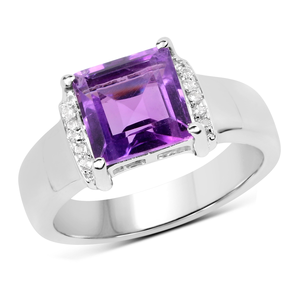 Picture of Malaika QR19059AWT-SSR-7 2.55 Carat Genuine Amethyst & White Topaz 925 Sterling Silver Square Ring&#44; White & Purple - Size 7