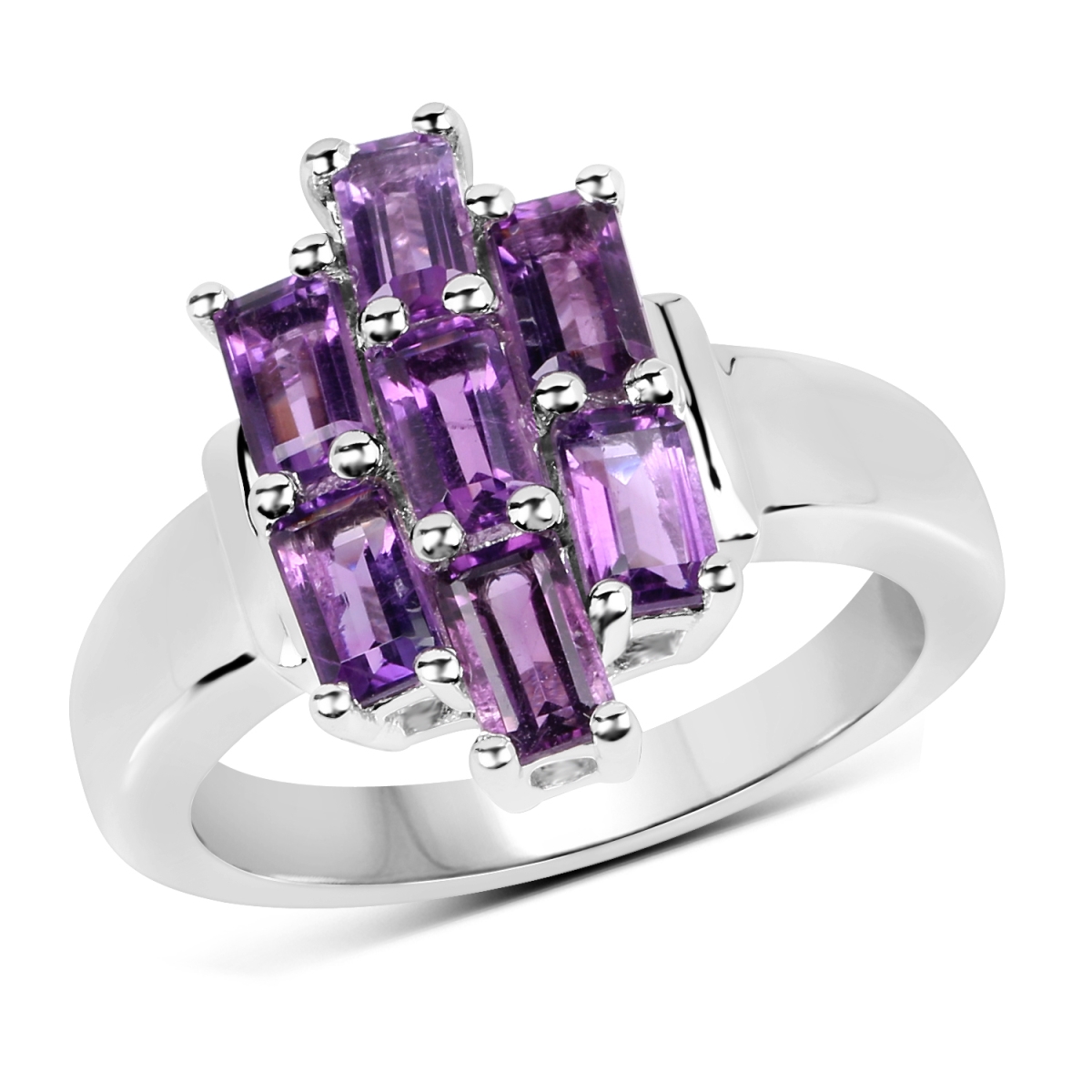 Picture of HauteFacets QR19063A-SSR-6 Sterling Silver Emerald Ring with One Gems Stone  Purple - Size 6