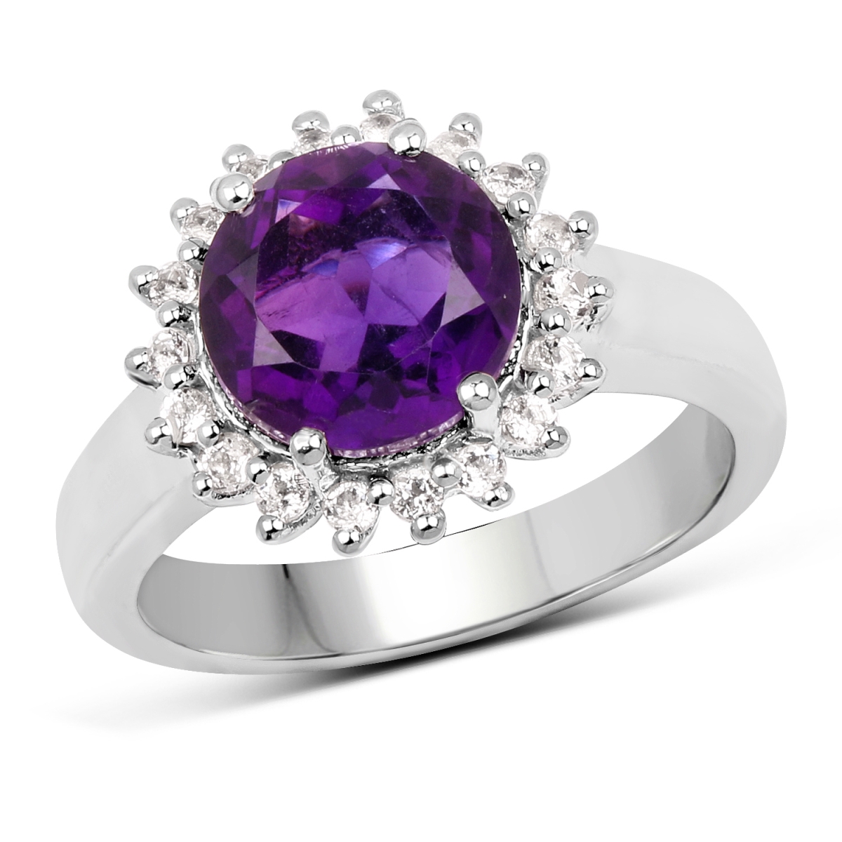 Picture of HauteFacets QR19085AWT-SSR-8 Sterling Silver Round Ring  Purple - Size 8
