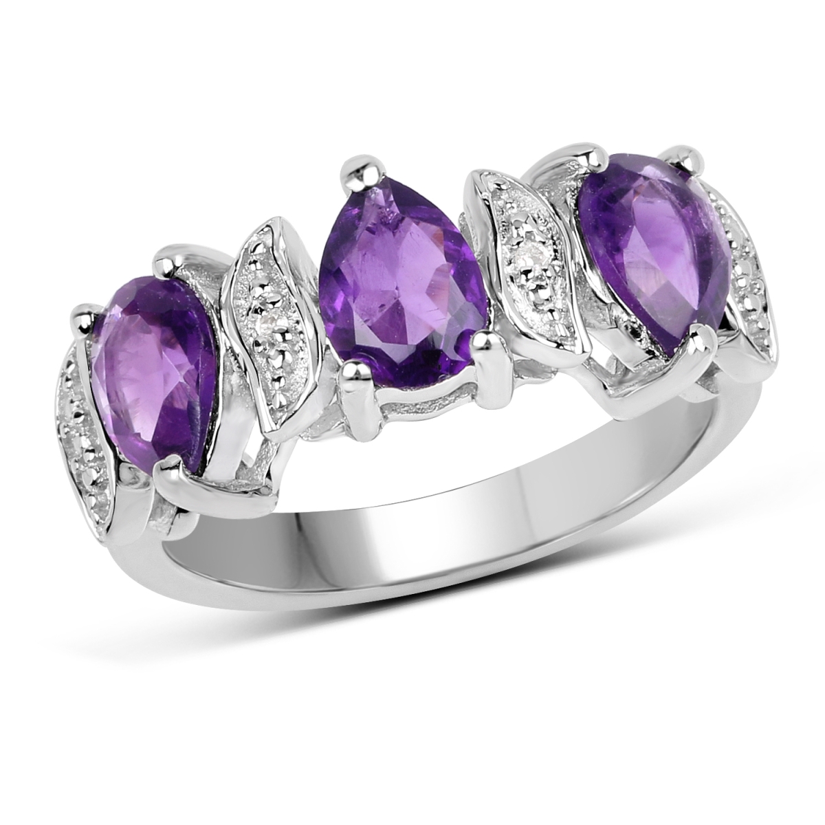 Picture of Malaika QR19087AWT-SSR-6 Sterling Silver Pear Ring&#44; Purple - Size 6