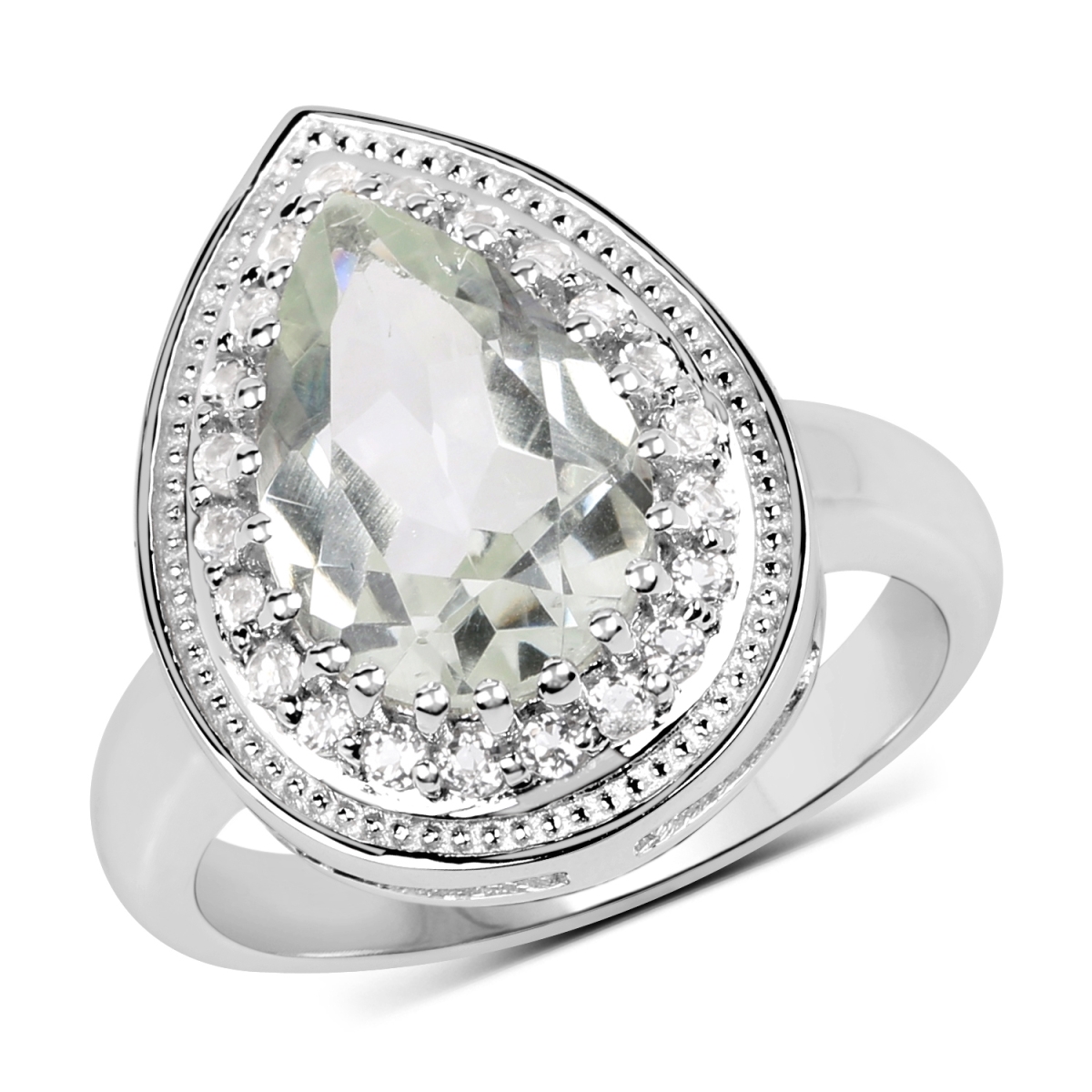 Picture of HauteFacets QR19097GAWT-SSR-7 Sterling Silver Pear Ring  Green - Size 7