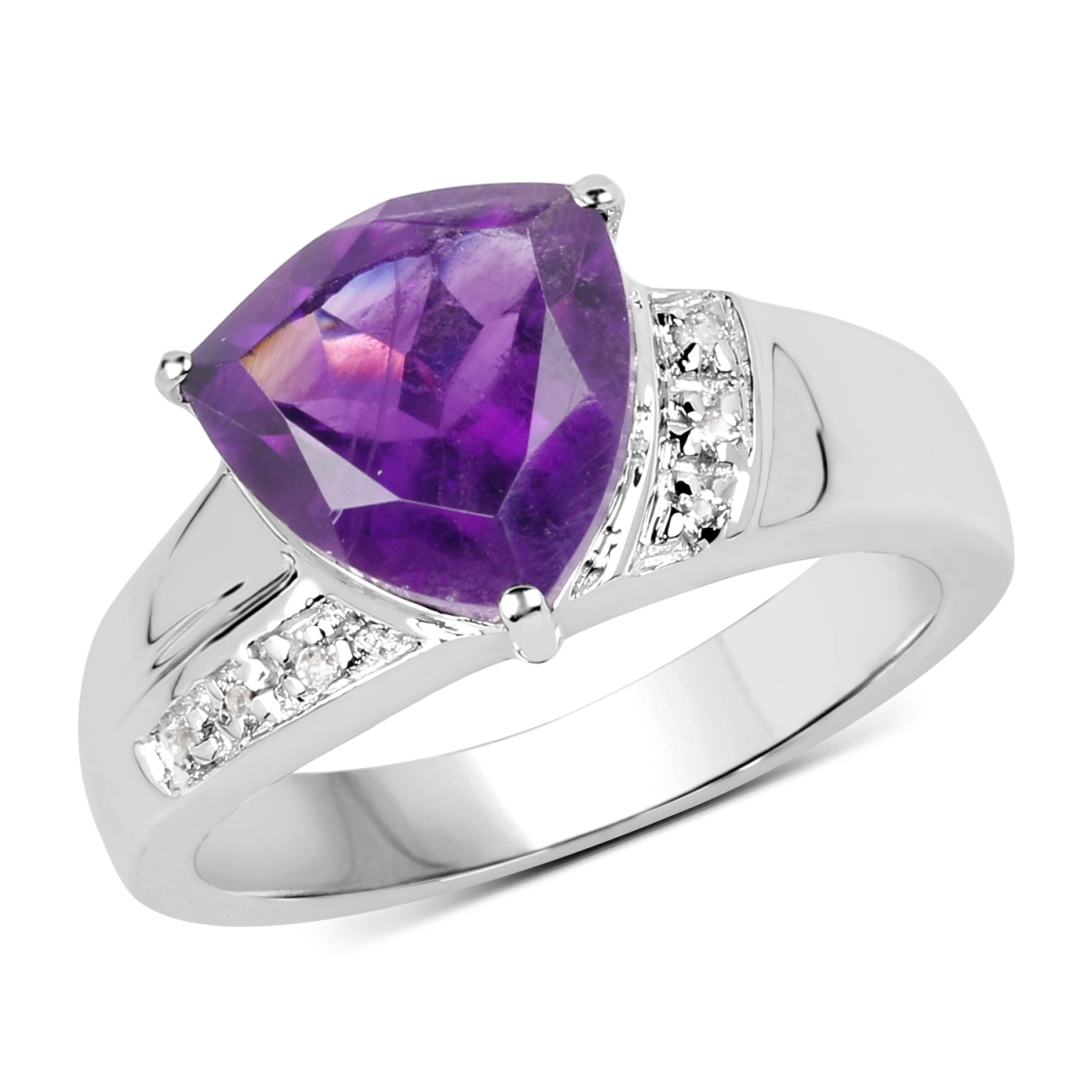 Picture of Malaika QR19128AWT-SSR-8 Sterling Silver Trillion Ring&#44; Purple - Size 8