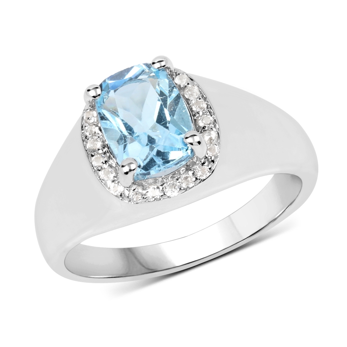 Picture of Malaika QR19131BTWT-SSR-8 Sterling Silver Cushion Ring with Two Gems Stone&#44; Blue - Size 8
