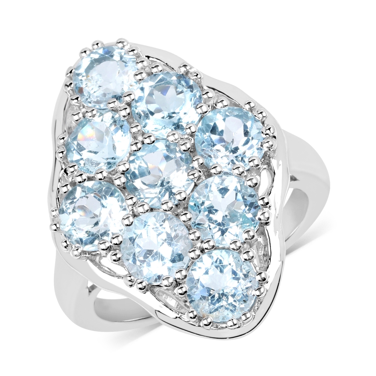 Picture of HauteFacets QR19136BT-SSR-7 Sterling Silver Round Ring with One Gems Stone  Blue - Size 7