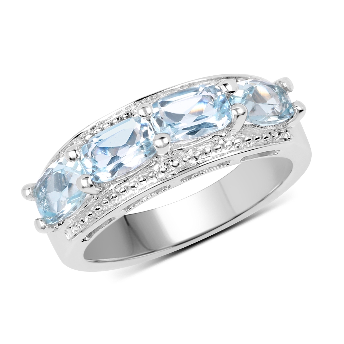 Picture of Malaika QR19150BT-SSR-6 Sterling Silver Cushion Ring with One Gems Stone&#44; Blue - Size 6