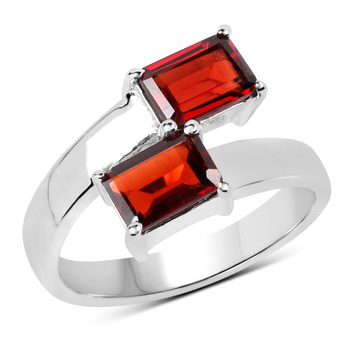 Picture of HauteFacets QR19064G-SSR-6 Sterling Silver Emerald Ring with One Gems Stone  Red - Size 6