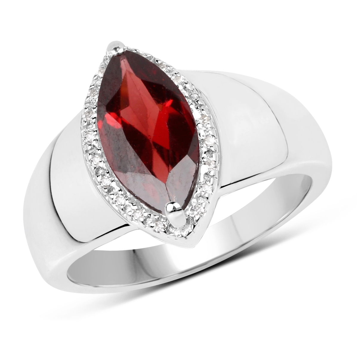 Picture of HauteFacets QR19068GWT-SSR-7 Sterling Silver Marquise Ring with Two Gems Stone  Red - Size 7