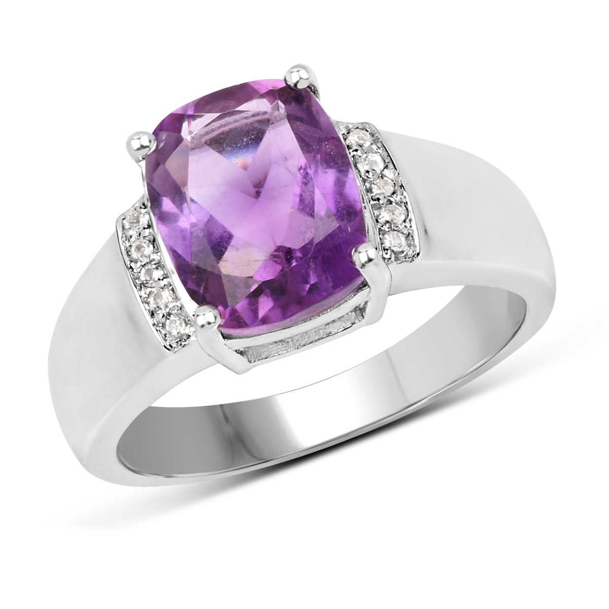 Picture of Malaika QR19089AWT-SSR-6 Sterling Silver Cushion Ring with Two Gems Stone&#44; Purple - Size 6