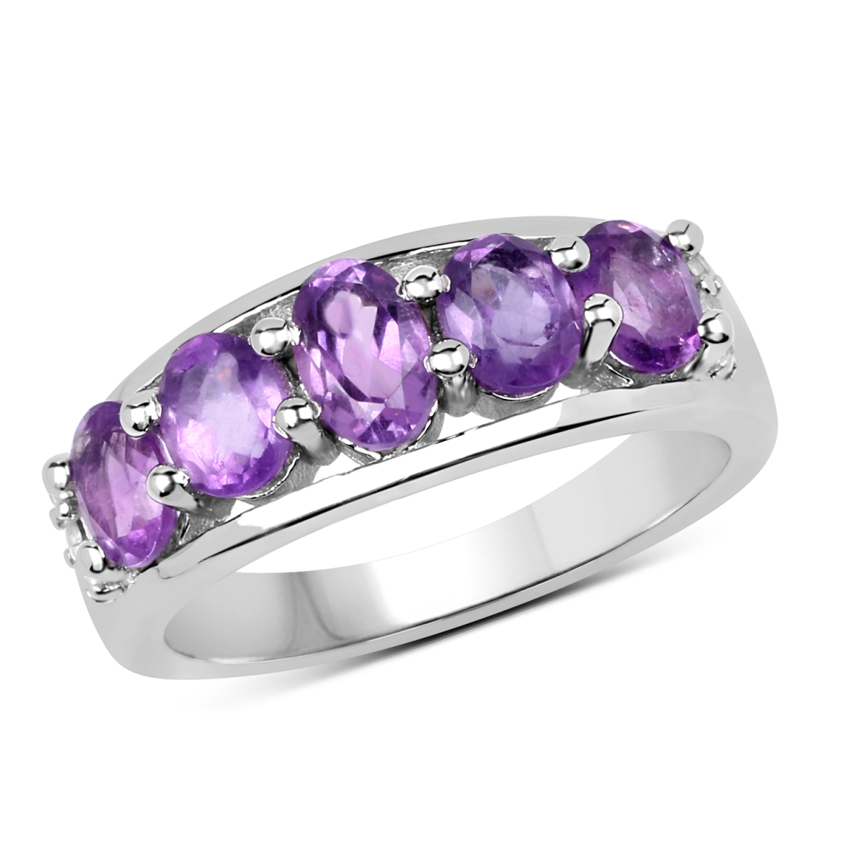 Picture of HauteFacets QR19099AWT-SSR-6 1.85 Carat Sterling Silver Oval Ring with Two Gems Stone  Purple - Size 6