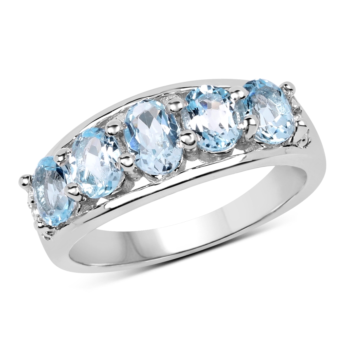 Picture of HauteFacets QR19099BTWT-SSR-7 2.57 Carat Sterling Silver Oval Ring  Blue - Size 7