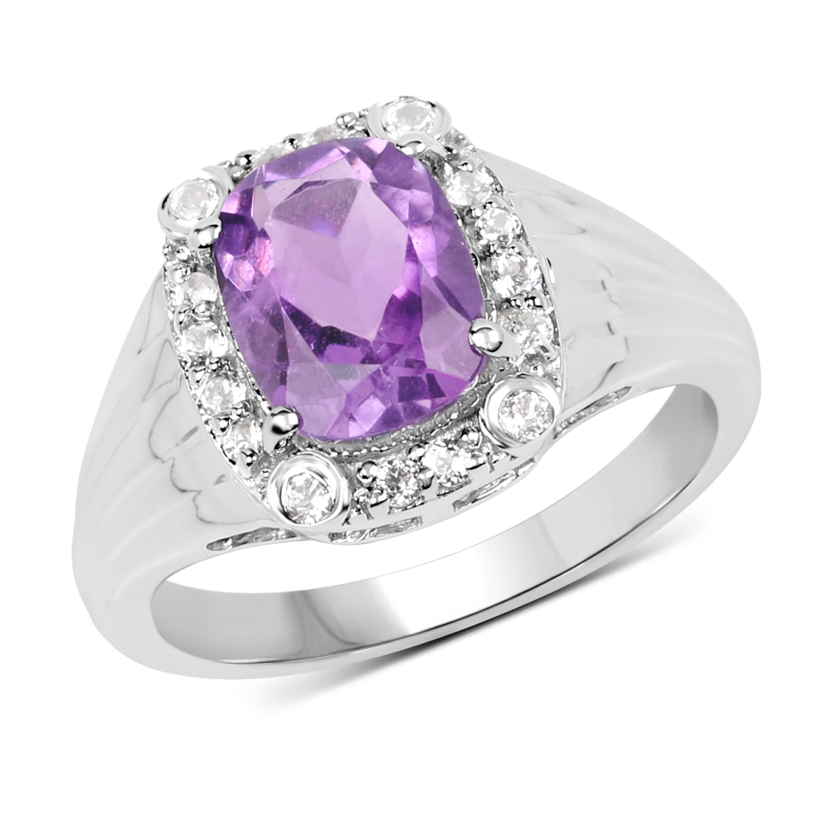 Picture of HauteFacets QR19103AWT-SSR-8 2.13 Carat Sterling Silver Cushion Ring  Purple - Size 8