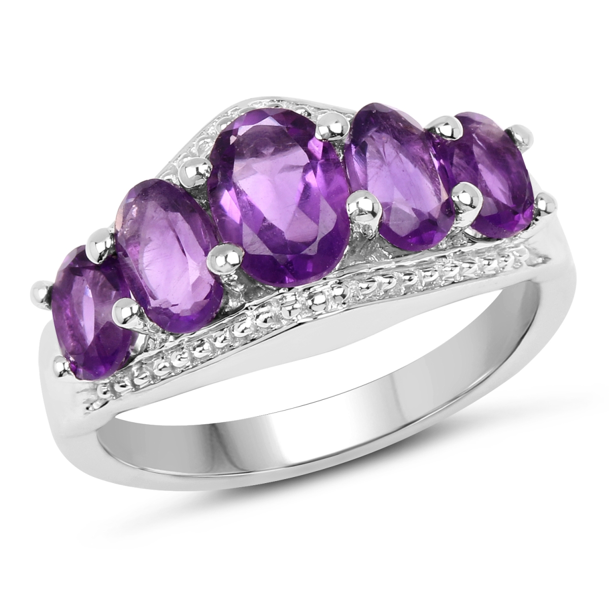 Picture of HauteFacets QR19180A-SSR-6 Sterling Silver Oval Ring with One Gems Stone  Purple - Size 6