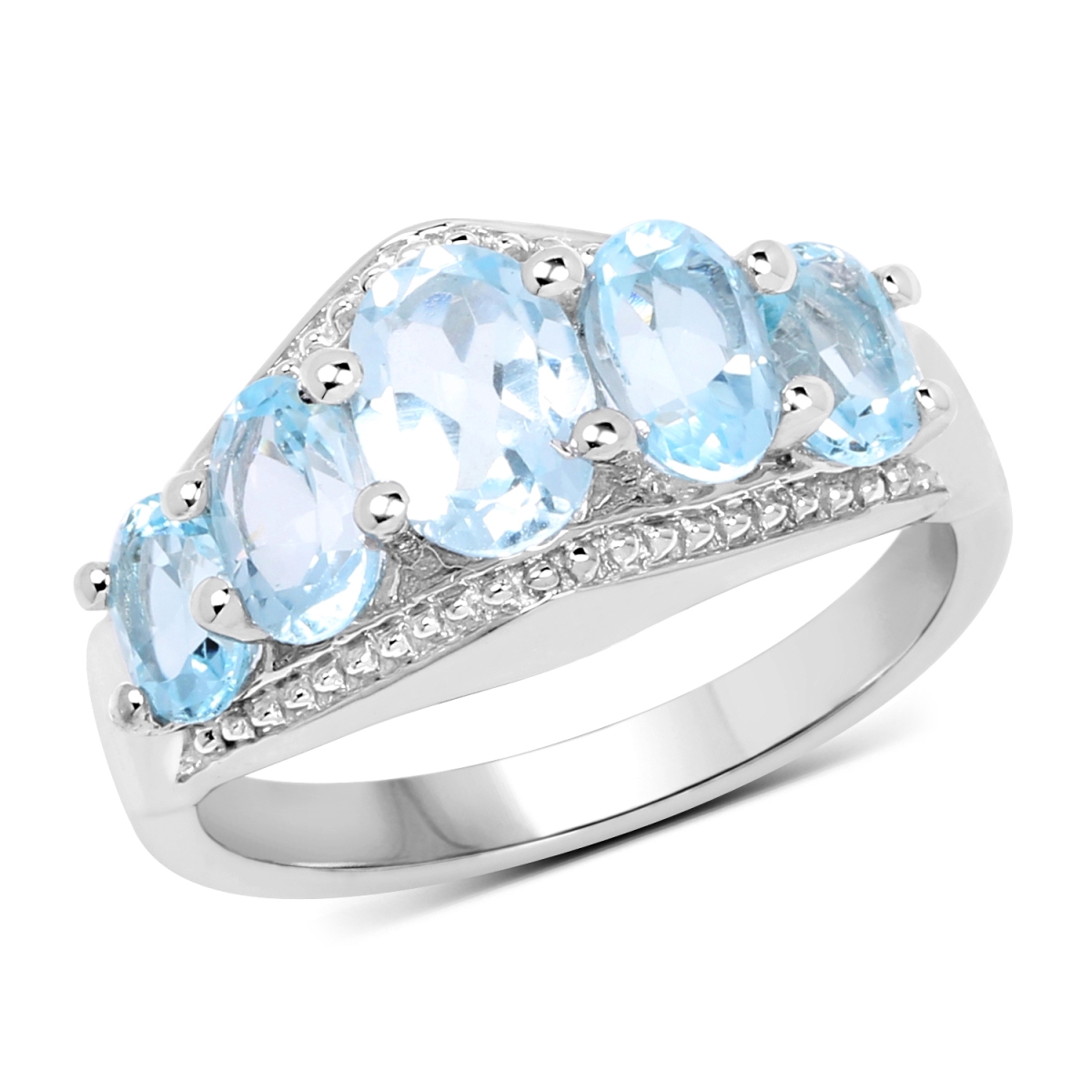 Picture of HauteFacets QR19180BT-SSR-6 Sterling Silver Oval Ring with Two Gems Stone  Blue - Size 6