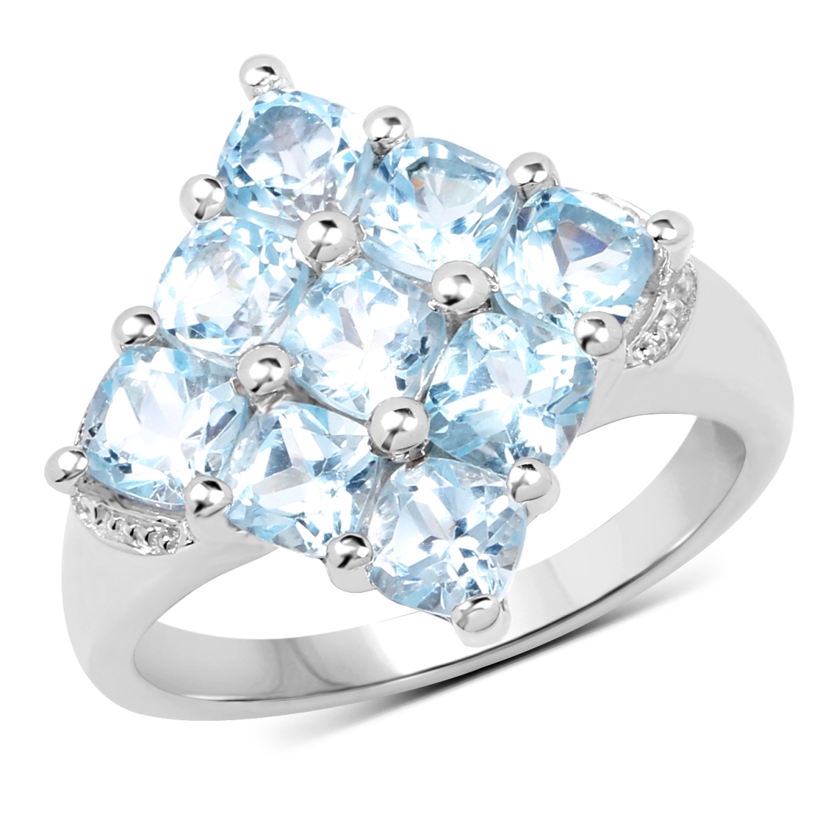 Picture of HauteFacets QR19203BT-SSR-6 Sterling Silver Cushion Ring  Blue - Size 6