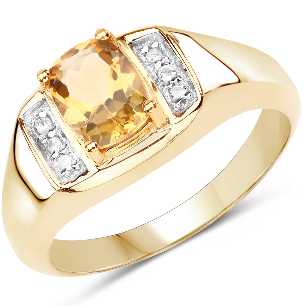 Picture of Malaika QR9437MCWT-SS14KY-10 14K Yellow Gold Plated 1.36 Carat Genuine Citrine & White Topaz 0.925 Sterling Silver Ring