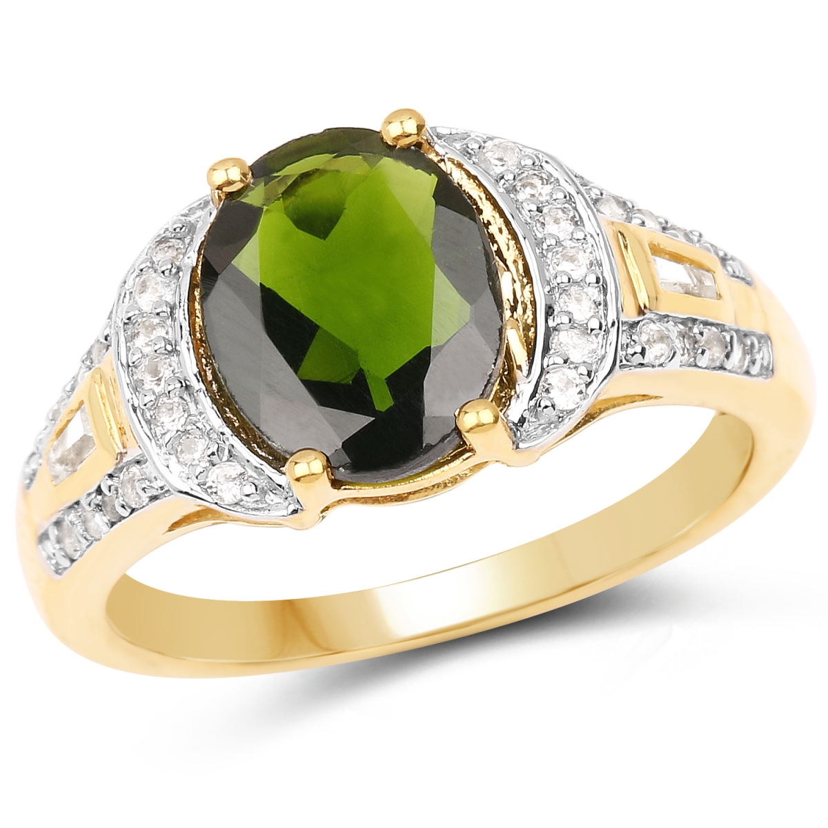 Picture of Malaika QR9899CDWT-SS18KY-7 18K Yellow Gold Plated 2.79 Carat Genuine Chrome Diopside & White Topaz 0.925 Sterling Silver Ring