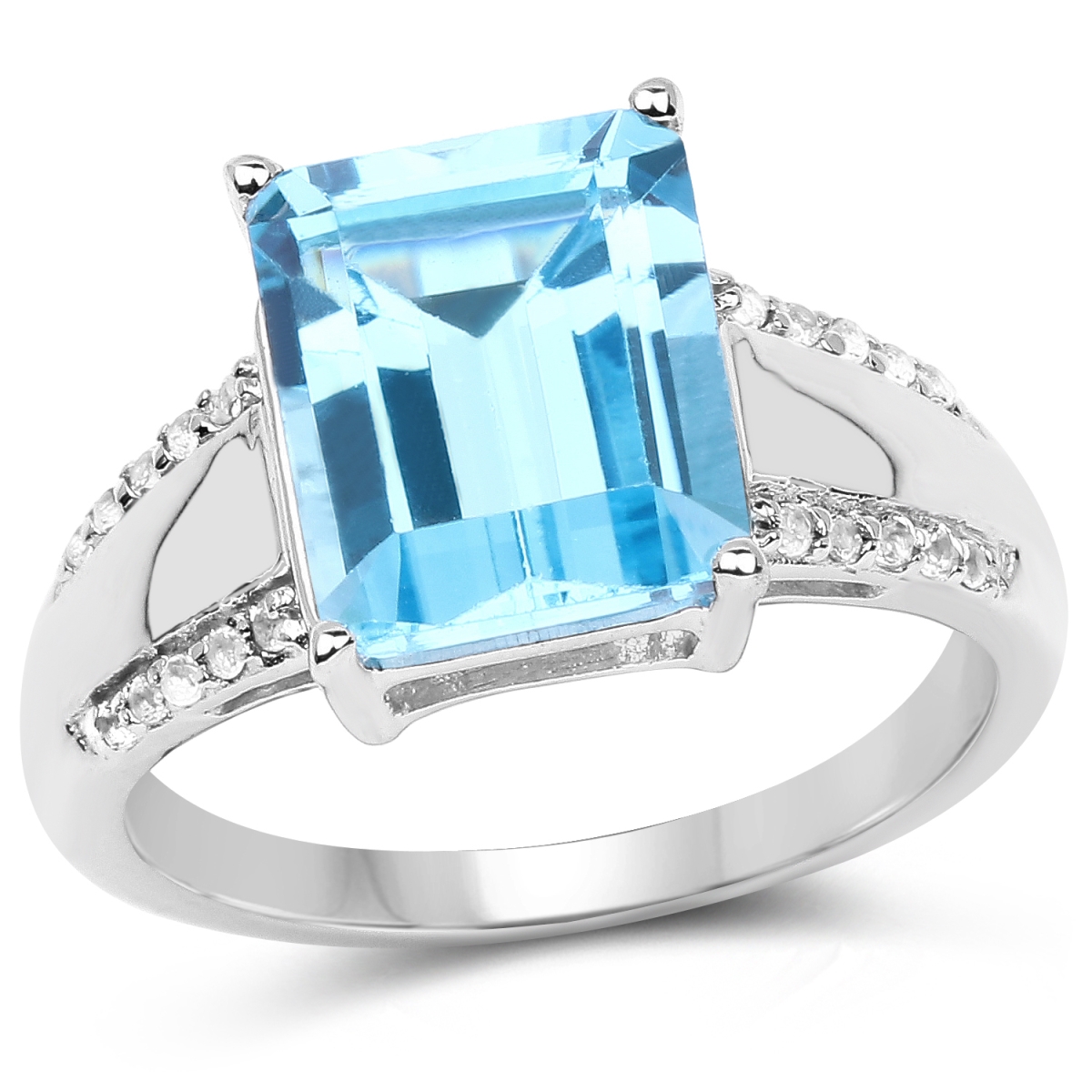 Picture of HauteFacets QR10768SBTWT-SSR-8 5.78 Carat Genuine Swiss Blue Topaz &amp; White Topaz 0.925 Sterling Silver Ring