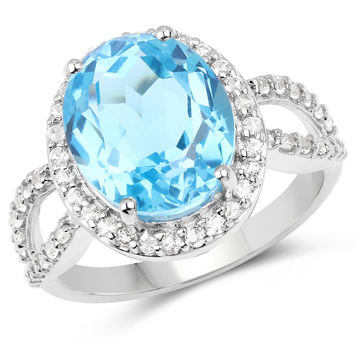 Picture of HauteFacets QR16513SBTWT-SSR-6 6.03 Carat Genuine Swiss Blue Topaz &amp; White Topaz 0.925 Sterling Silver Ring