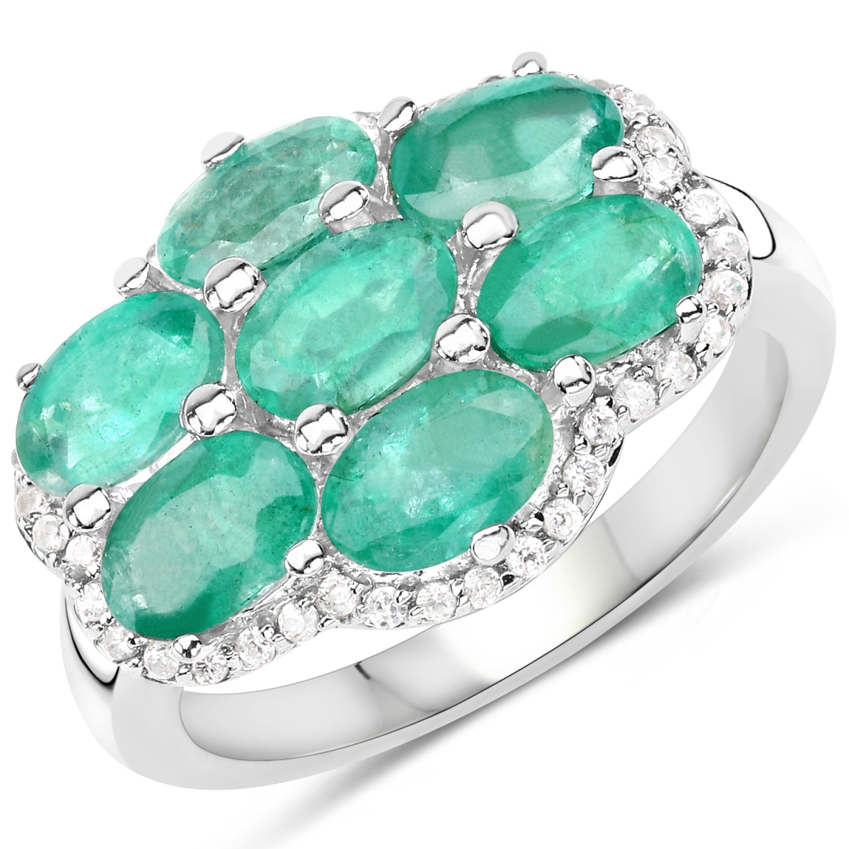 Picture of Malaika QR18118ZEWZ-SSR-10 3.33 Carat Genuine Zambian Emerald & White Zircon 0.925 Sterling Silver Ring