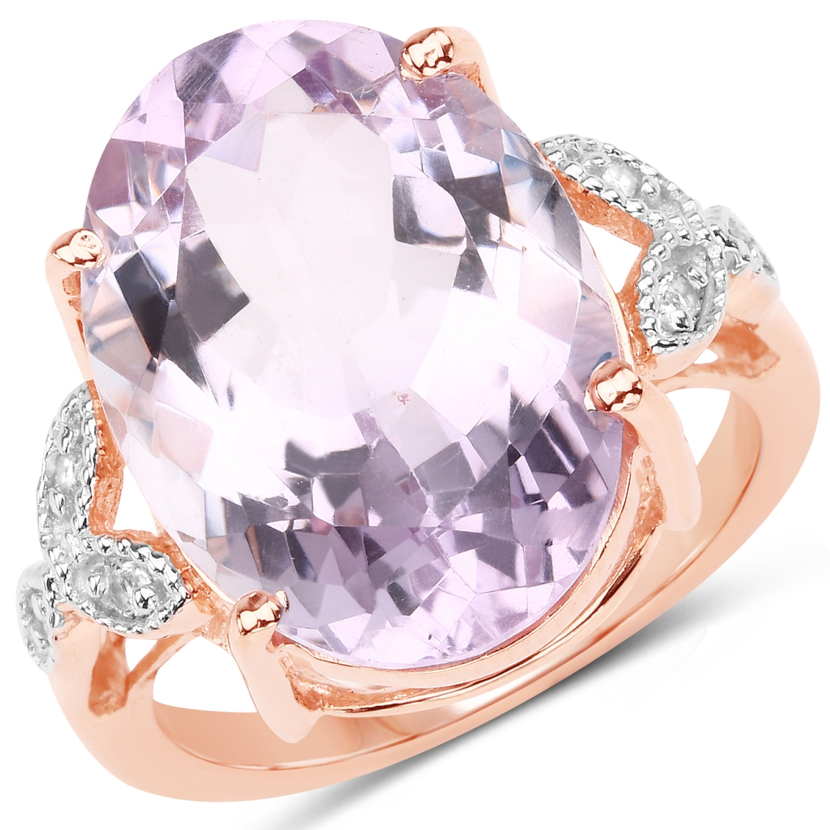 Picture of Malaika QR12354PAMYWT-SS18KR-9 18K Rose Gold Plated 10.50 Carat Genuine Pink Amethyst & White Topaz 0.925 Sterling Silver Ring