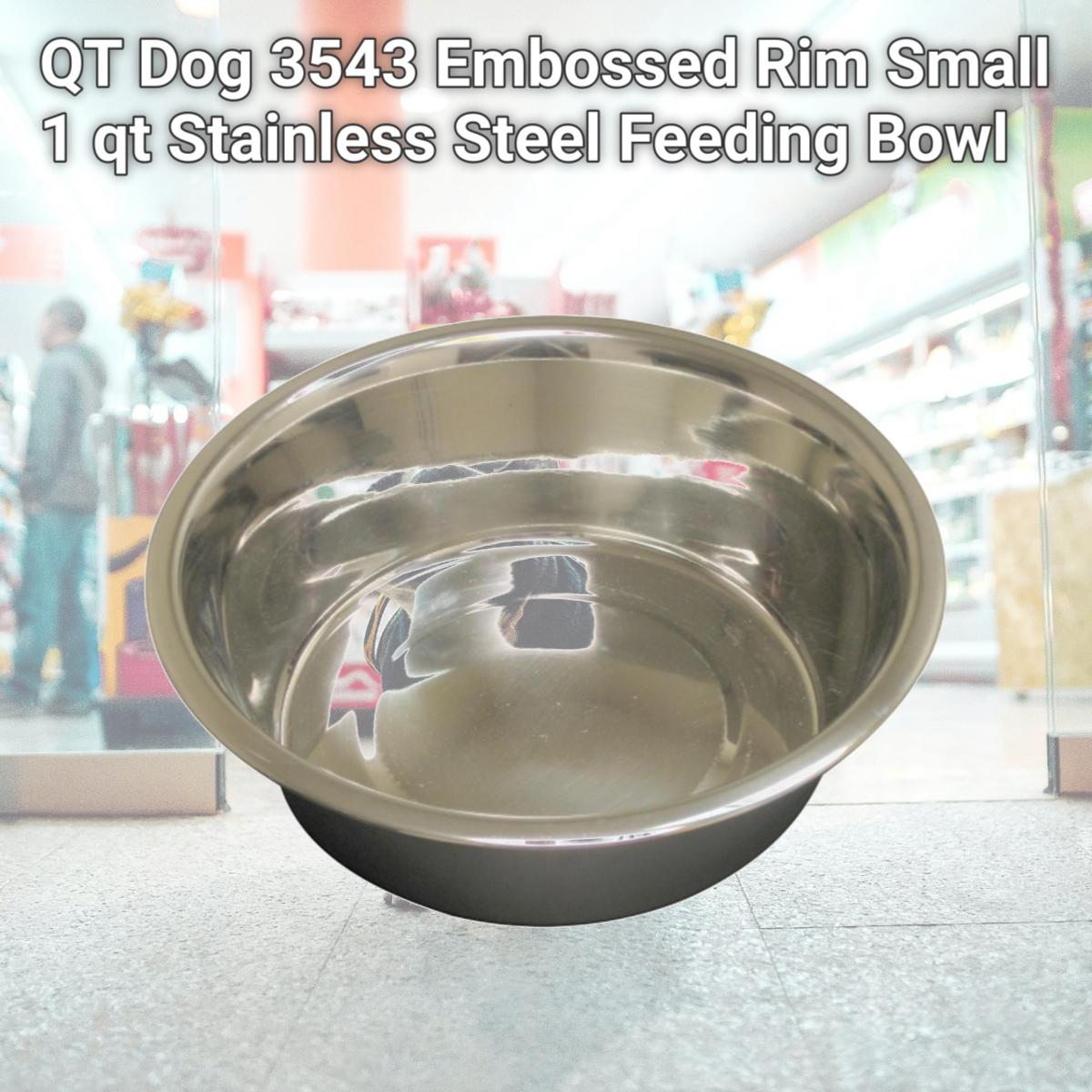 Picture of QT Dog 3543 Embossed Rim Small 1 qt Stainless Steel Feeding Bowl