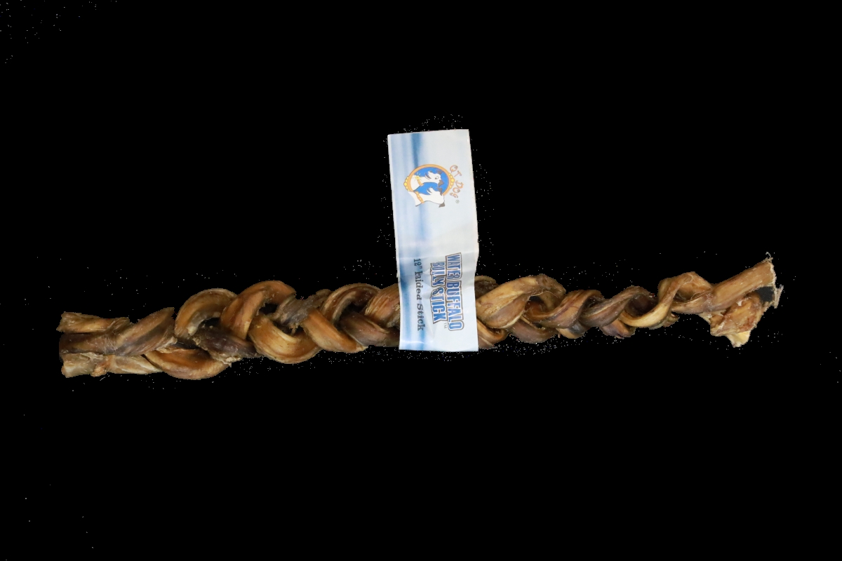 QT Dog LLC 3594 Water Buffalo Braided Bully Stick 12'