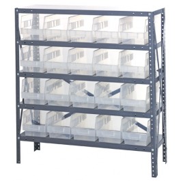 5 Shelf Open Unit With 16 Bins, Clear