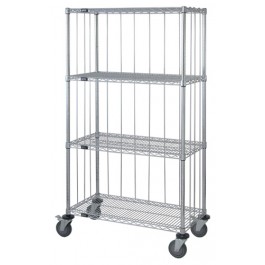 Quantum Storage M1860C46RE Rods & Tabs Enclosure Cart with 3 Chrome Wire Shelves - 63 in.