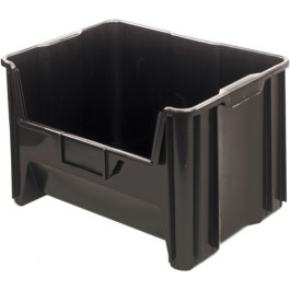 Storage Bin, Polypropylene/Polyethylene, Black, 12 1/2 in H, 19 7/8 in W, 15 1/4 in L