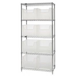 Quantum Storage WR5-800CL 5-Shelf Chrome Wire Shelving Unit With 8 Containers