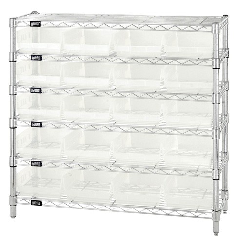 Quantum Storage  6 Shelf Wire Shelving Unit With 20 Clear Plastic Storage Bins - Clear - 12 x 36 x 36 in.