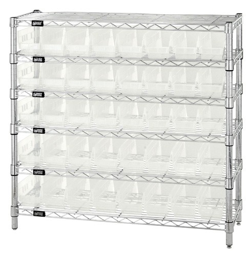 Quantum Storage WR6-36-1236-101CL 6 Shelf Wire Shelving Unit With 40 Clear Plastic Storage Bins, 12 x 36 x 36 in.