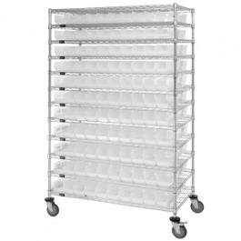 Quantum Storage WR74-1848-103104CL 12- Shelf Clear Wire Shelving Unit with 91 Bins - 18 x 48 x 74 in.
