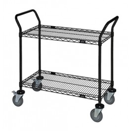 Quantum Storage WRC-1836BK-2 Black 2 Shelf Wire Shelving Utility Cart - 18 x 36 x 37.5 in.