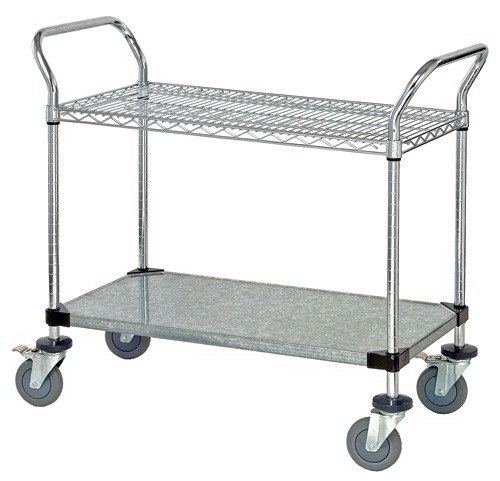 Wire & Solid Shelf Mobile Utility Carts - 18 x 48 in.