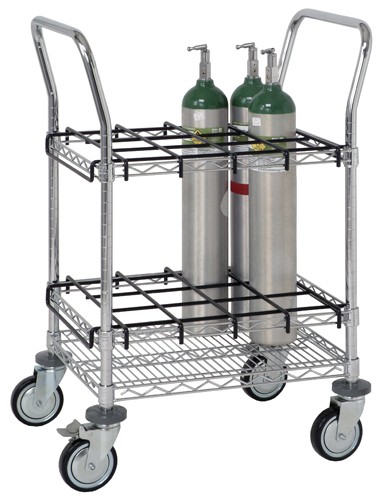 Quantum Storage WRC-IT1824  Wire Cylinder Transport & Inhalation Therapy Cart - Chrome