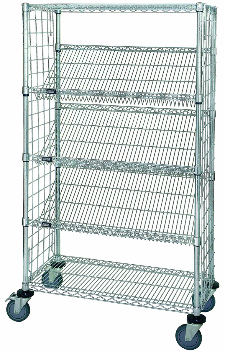 Quantum Storage WRCSL5-63-1848EP Wire Slanted Shelf Cart With Enclosure Panels, 18 x 48 x 69 in.