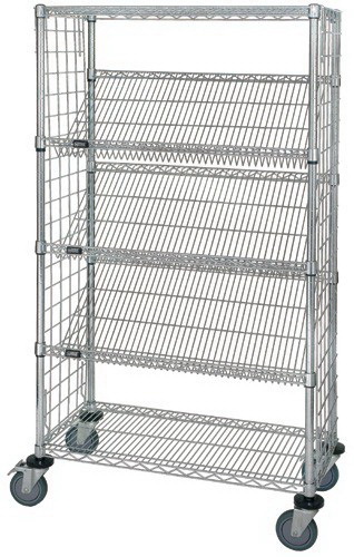 Quantum Storage WRCSL5-63-1836EP Wire Slanted Shelf Cart With Enclosure Panels, 18 x 36 x 69 in.