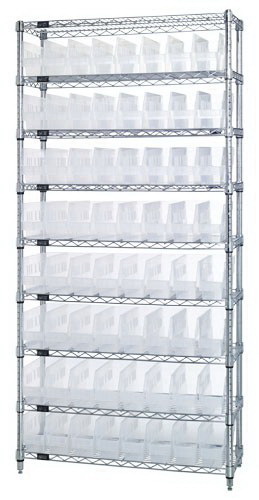 Quantum Storage WR9-205CL Wire Shelving Shelf Bin System - 64 Bins