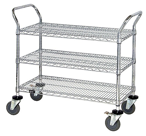 Quantum Storage WRSC-2442-3 Stainless Steel Wire Shelving Cart With 3 Shelves  - 24 x 42  x 37.5 in -  Quantum Storage Systems