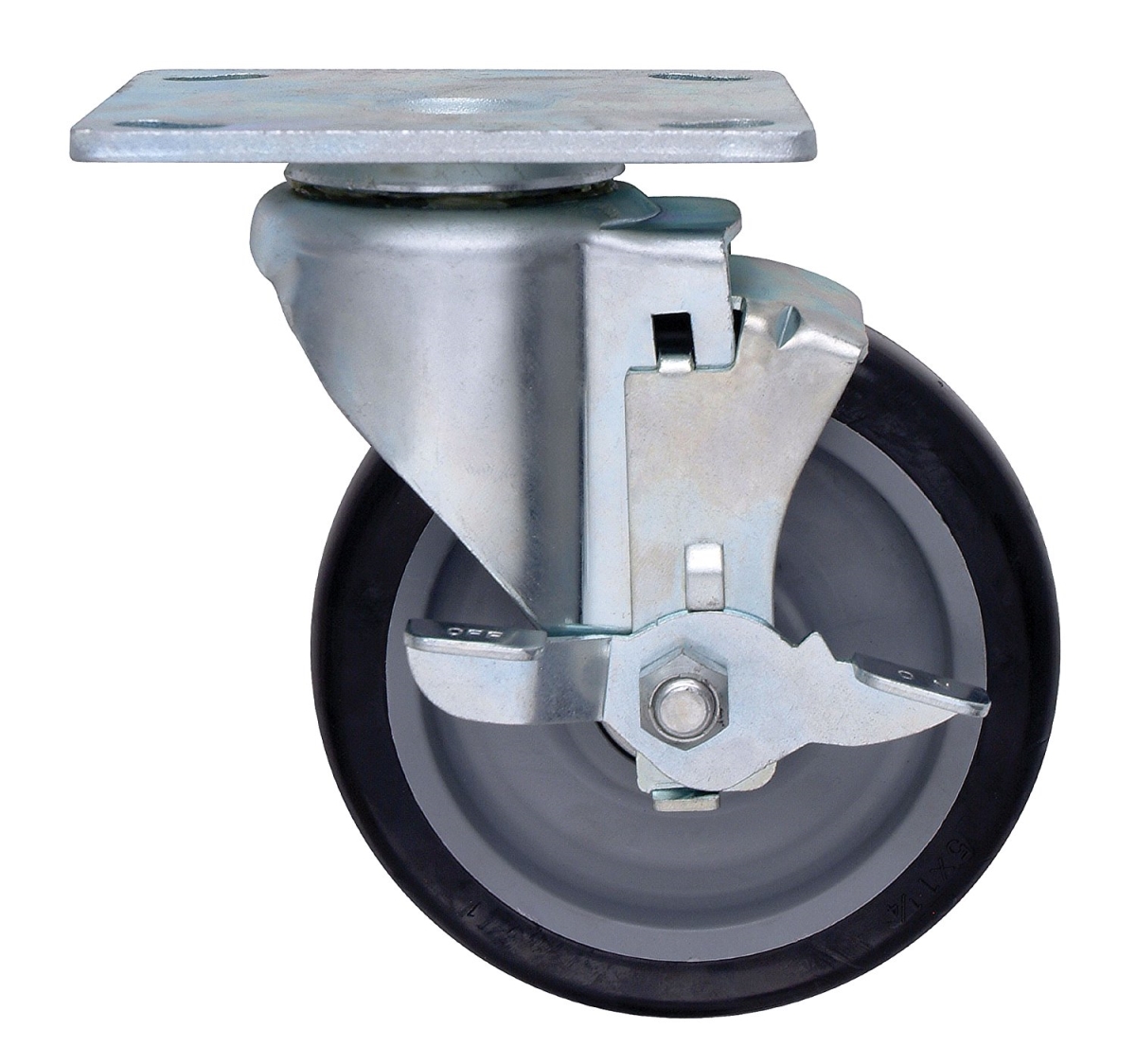 Polyurethane Wheel with Brake One Swivel Plate Caster - 5 in.