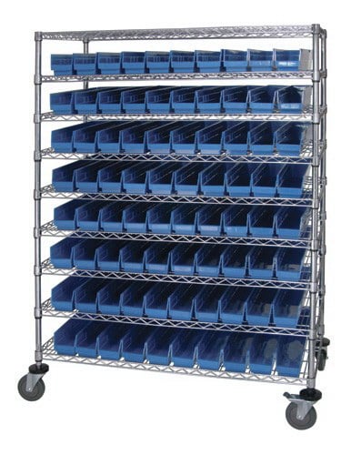 Quantum Storage WRC9-63-2448-105CL Wire Cart With 80 Clear Bins