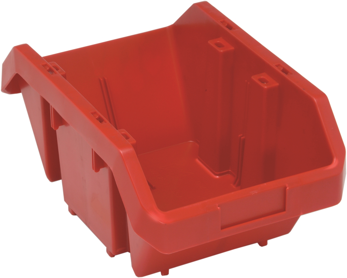 Hang & Stack Storage Bin, Plastic, Red, 6 1/2 in H, 9 1/4 in W, 14 in L